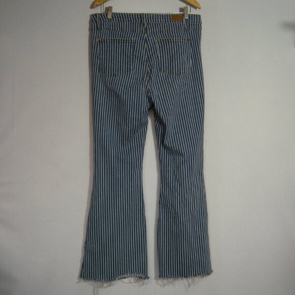 Judy Blue Super Flare Pin Striped Jeans Raw Hem Women Size 15 32 Stretch - Picture 2 of 5